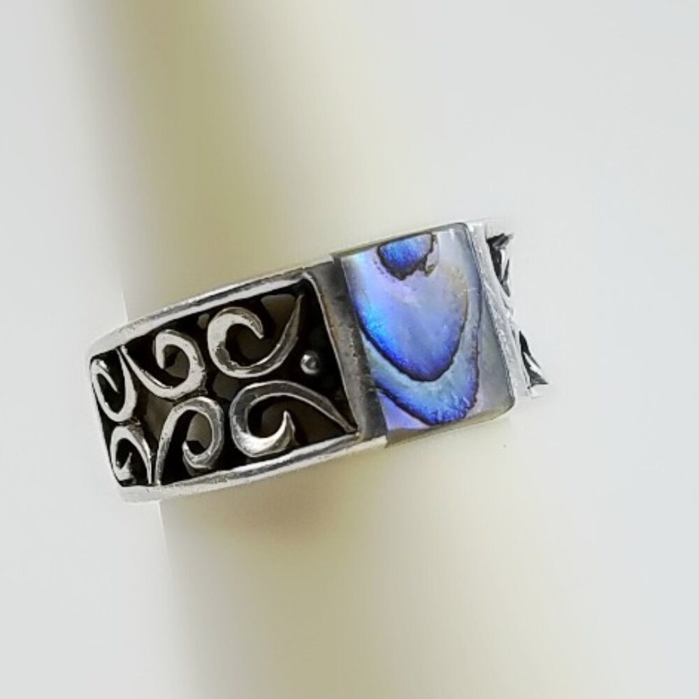 Pierced Sterling Ring - Rectangle Abalone Ring - … - image 4